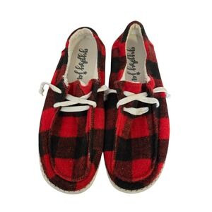 GYPSY JAZZ Red Black Buffalo Plaid Moccasins Slippers Cozy Lined Women Size 10